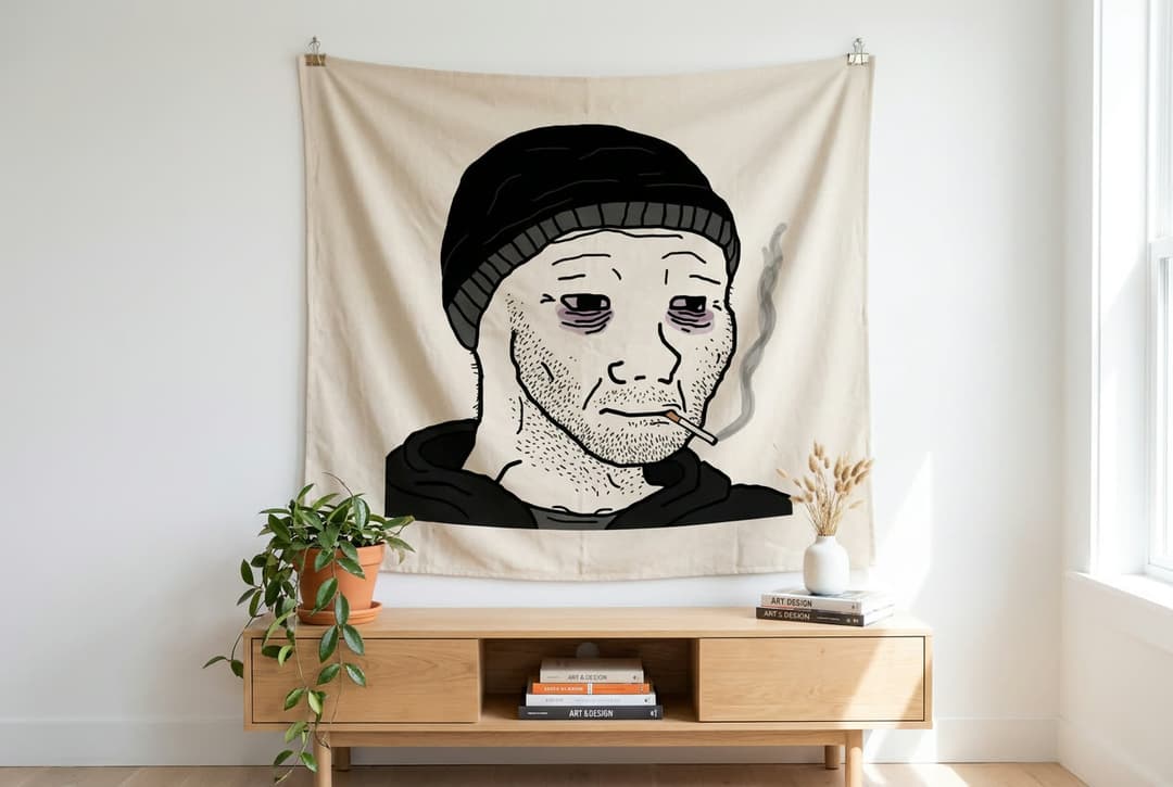 The Doomer tapestry wall hanging mockup