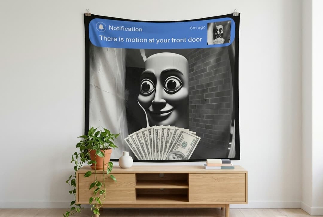 Motion at the Front Door tapestry wall hanging mockup