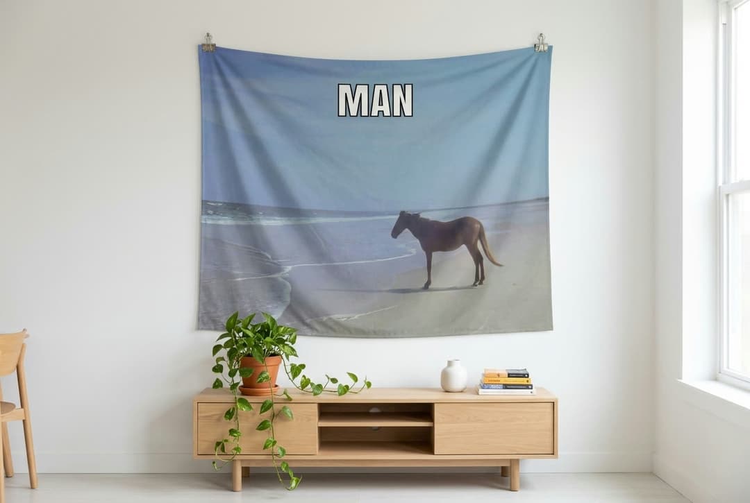 Man. tapestry wall hanging mockup
