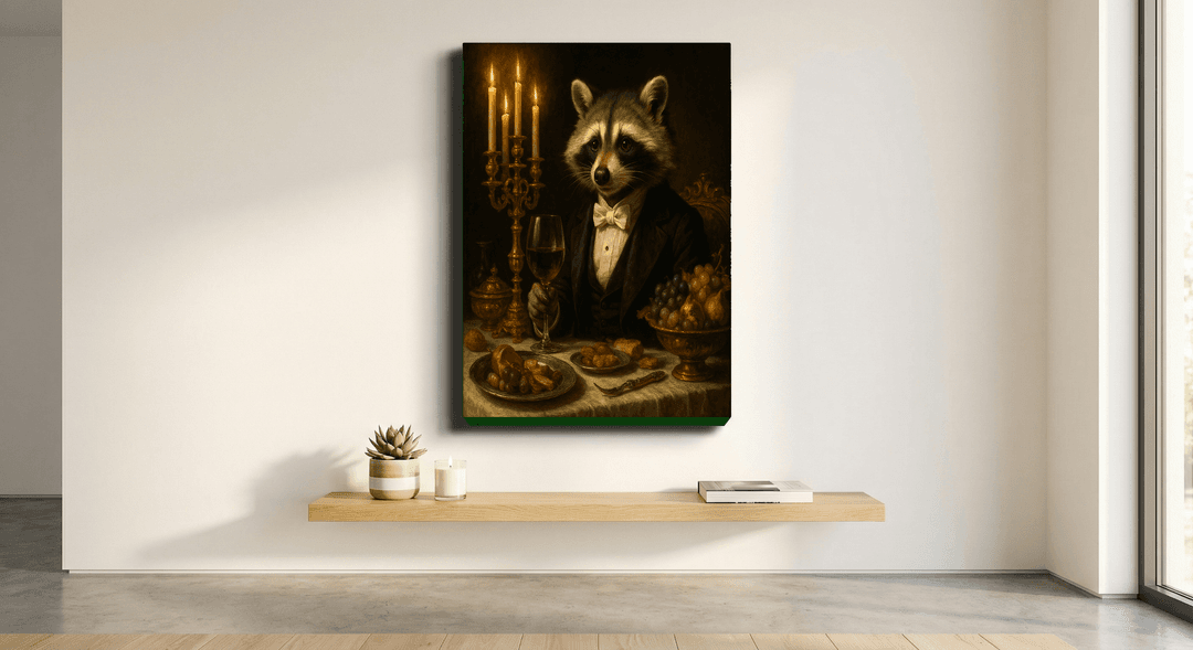 The Distinguished Raccoon canvas print mockup