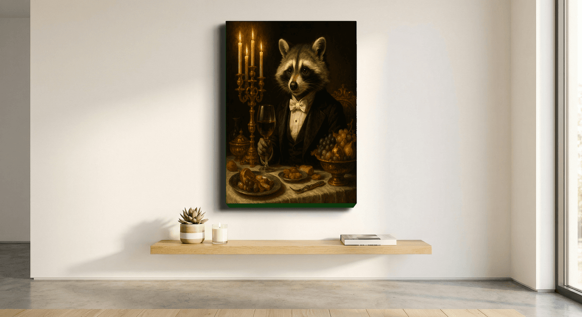 The Distinguished Raccoon canvas mockup
