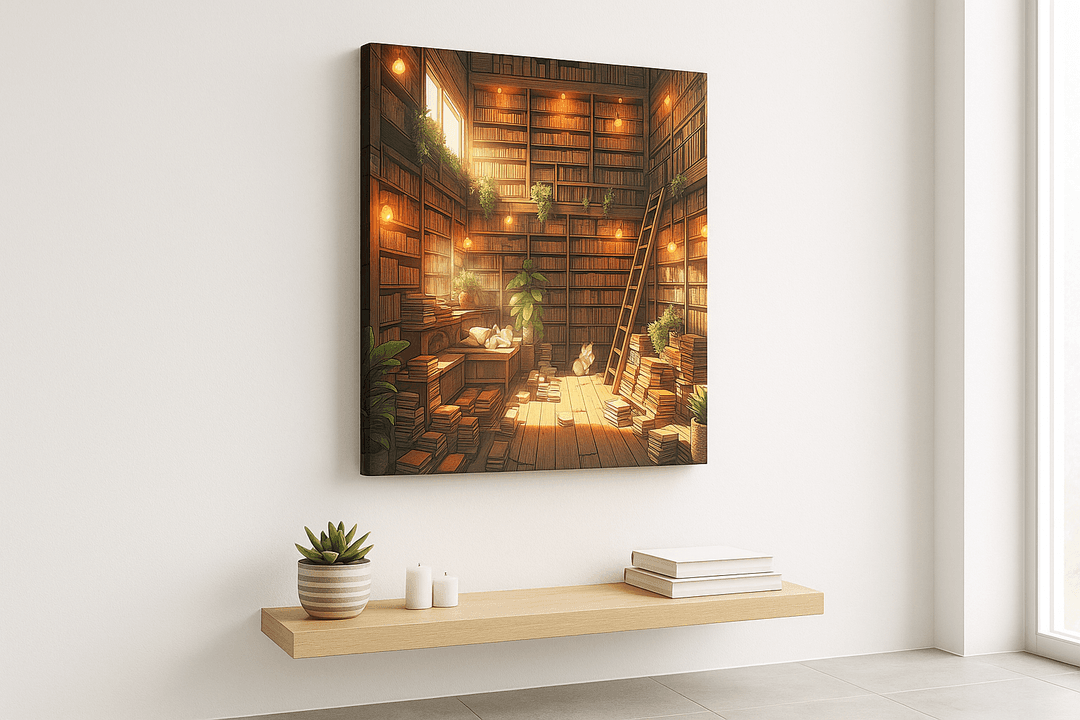 Cozy Bookshop canvas print mockup