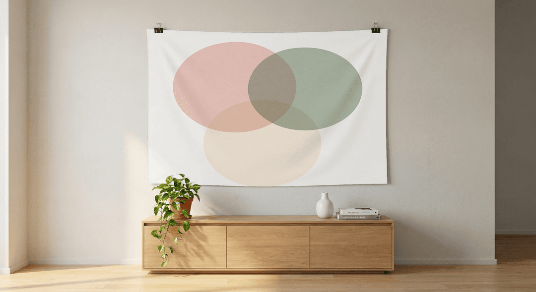 Soft Geometry tapestry wall hanging mockup