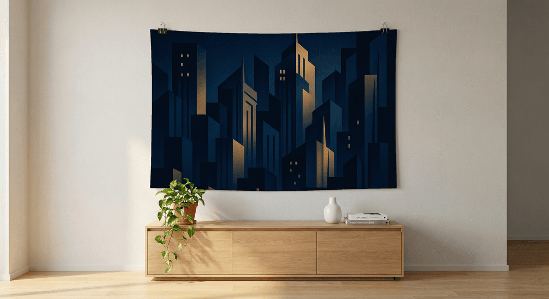 City Deco tapestry wall hanging mockup