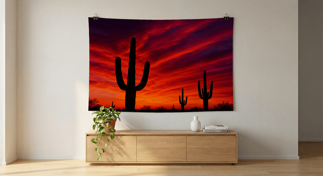 Sonoran Dusk tapestry wall hanging mockup