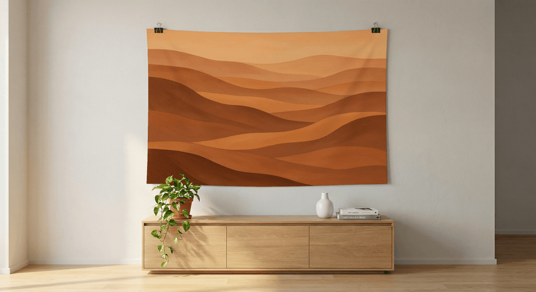 Golden Dunes tapestry wall hanging mockup