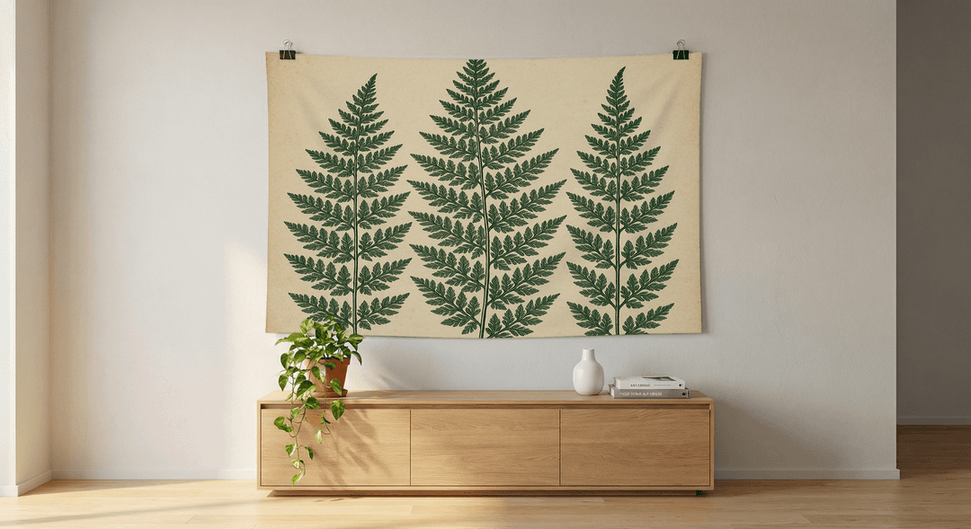 Victorian Fern tapestry wall hanging mockup