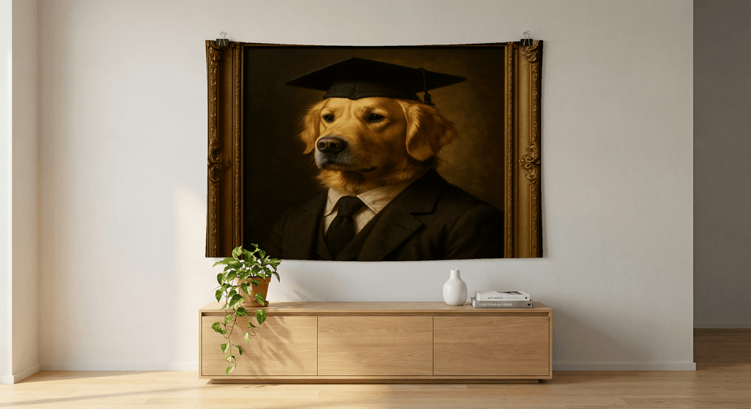 The Graduate tapestry wall hanging mockup