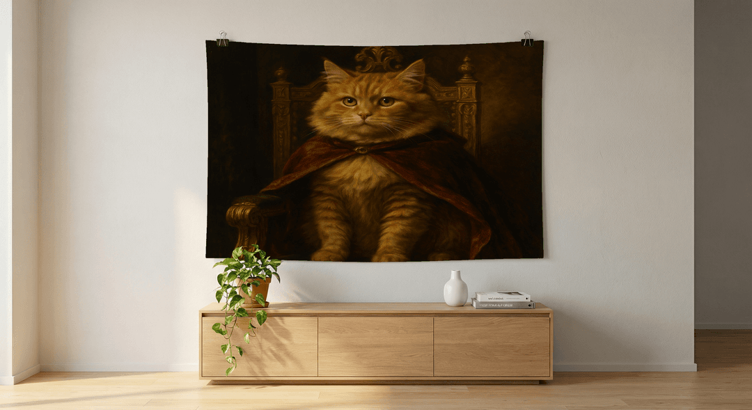 His Royal Meowjesty tapestry wall hanging mockup