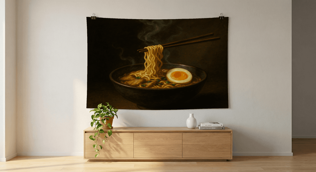 The Last Ramen tapestry wall hanging mockup