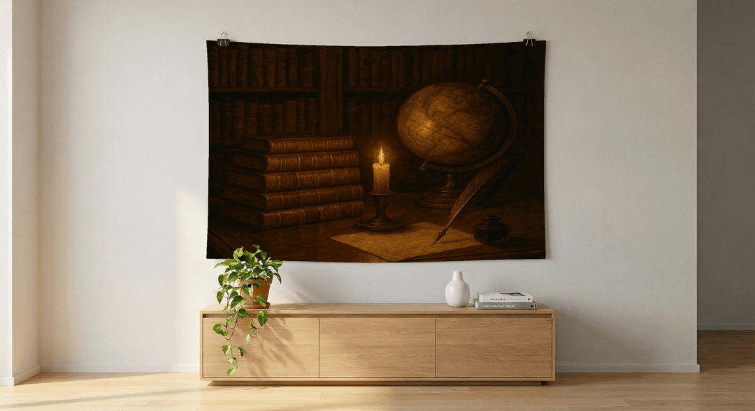 Scholar's Desk tapestry wall hanging mockup