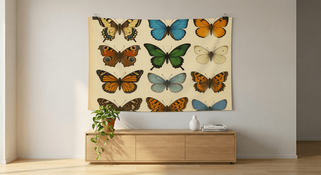 Specimen Plate tapestry wall hanging mockup