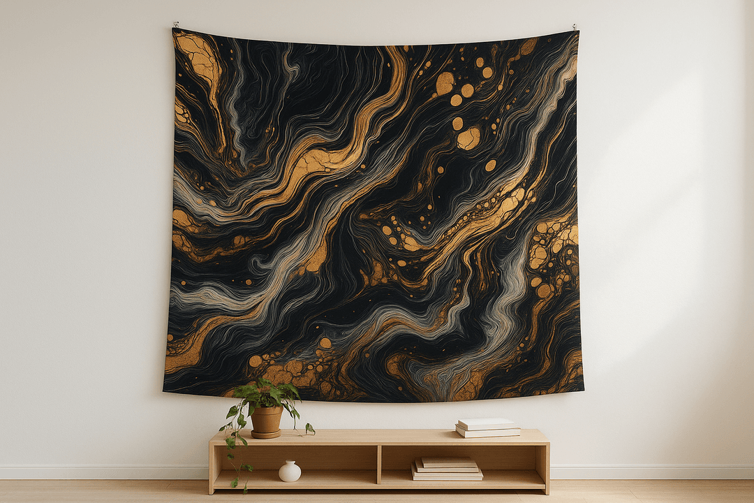 Liquid Gold tapestry wall hanging mockup