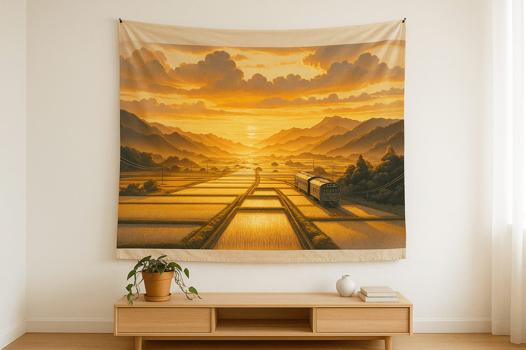 Train Window tapestry wall hanging mockup