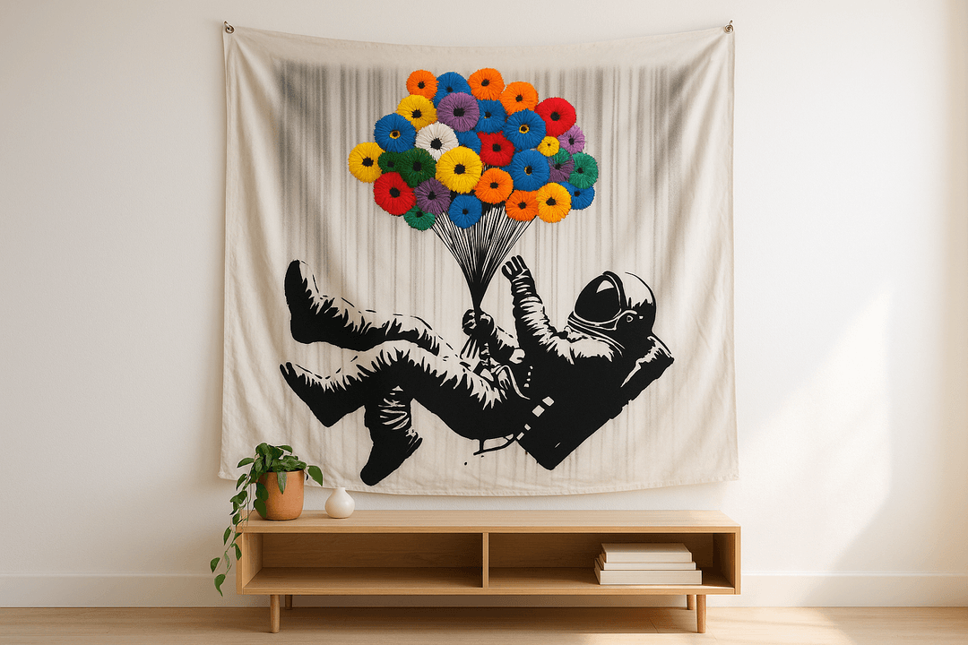 Street Astronaut tapestry wall hanging mockup