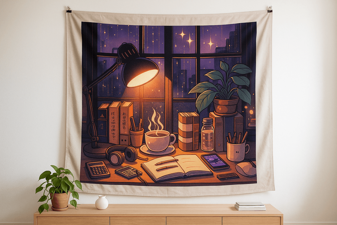 Rainy Window tapestry wall hanging mockup