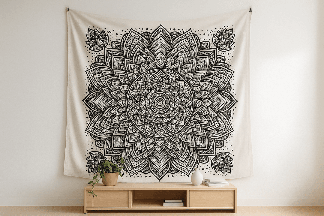 Zen Mandala tapestry wall hanging mockup