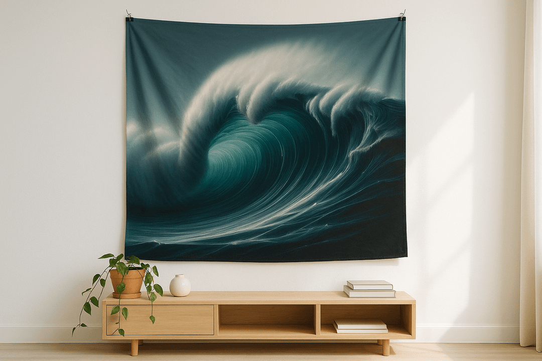 Glass Wave tapestry wall hanging mockup