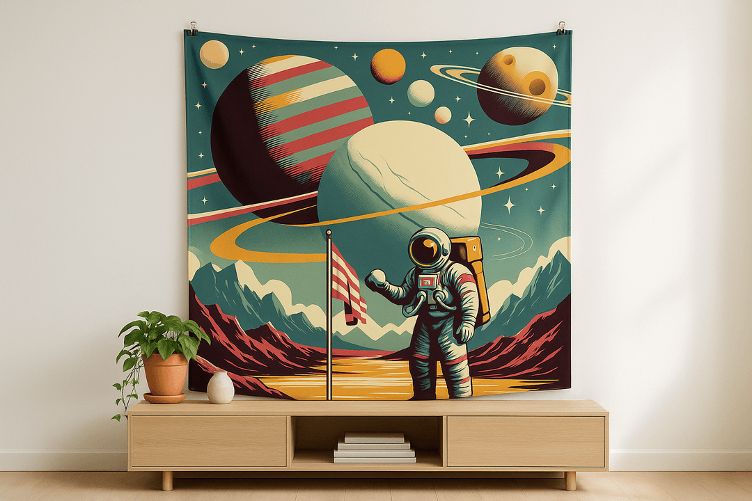 Space Cruiser tapestry wall hanging mockup