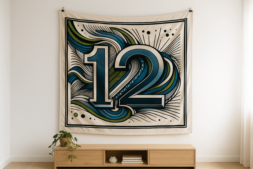 12th Flag tapestry wall hanging mockup