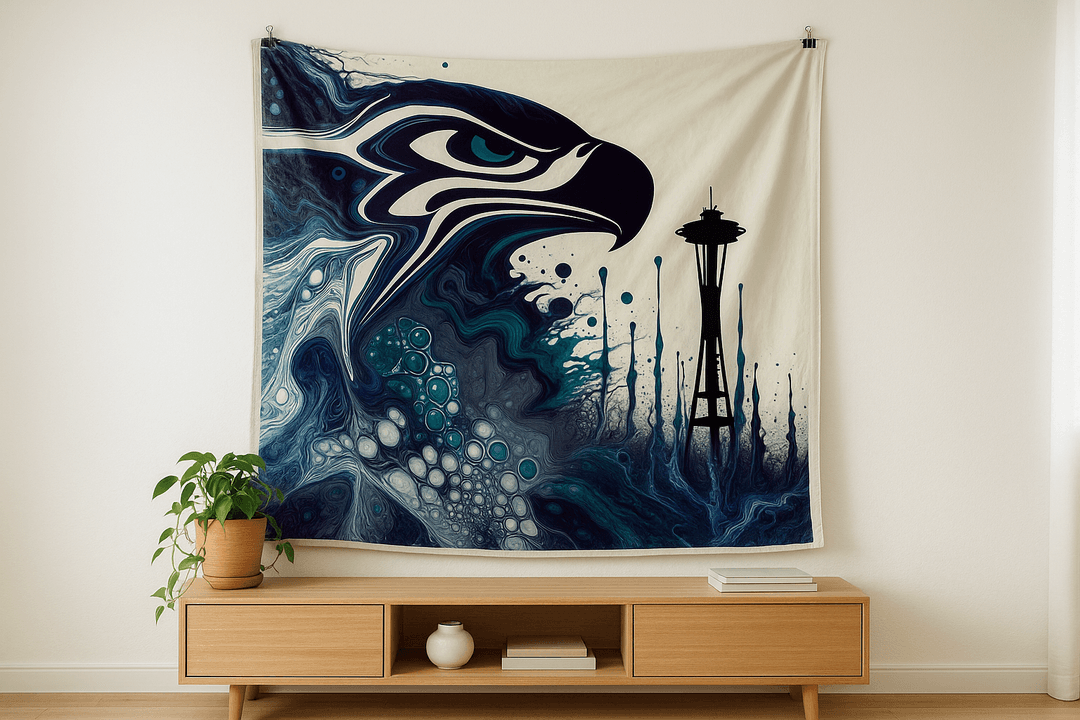 Hawk Flow tapestry wall hanging mockup