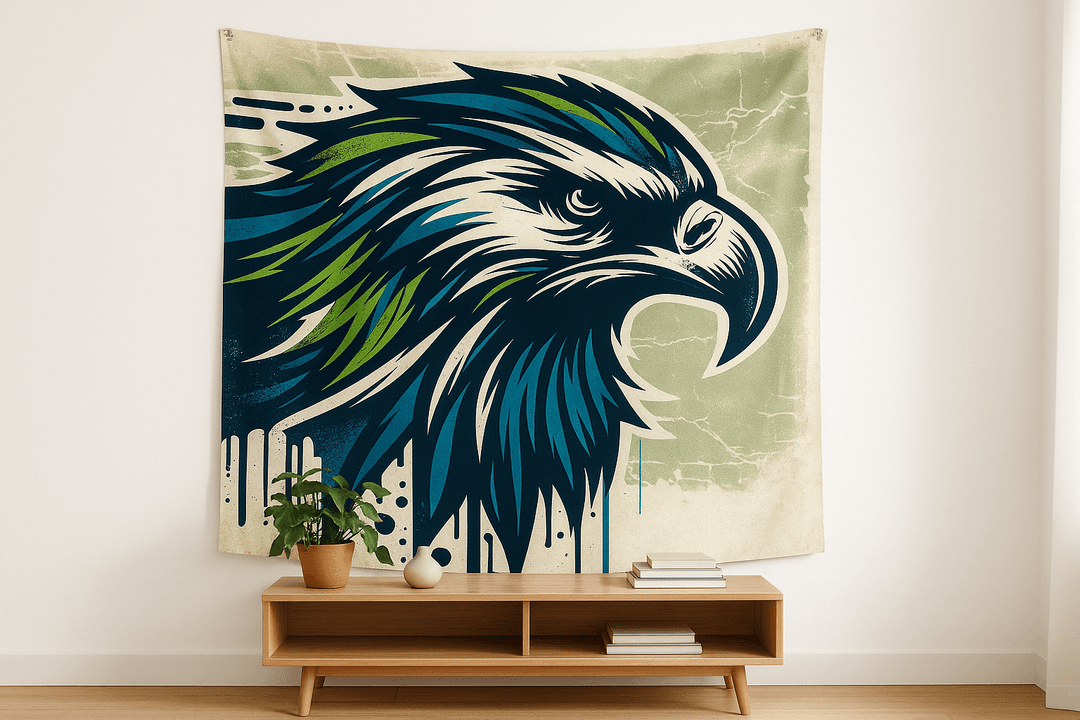 Graffiti Hawk tapestry wall hanging mockup