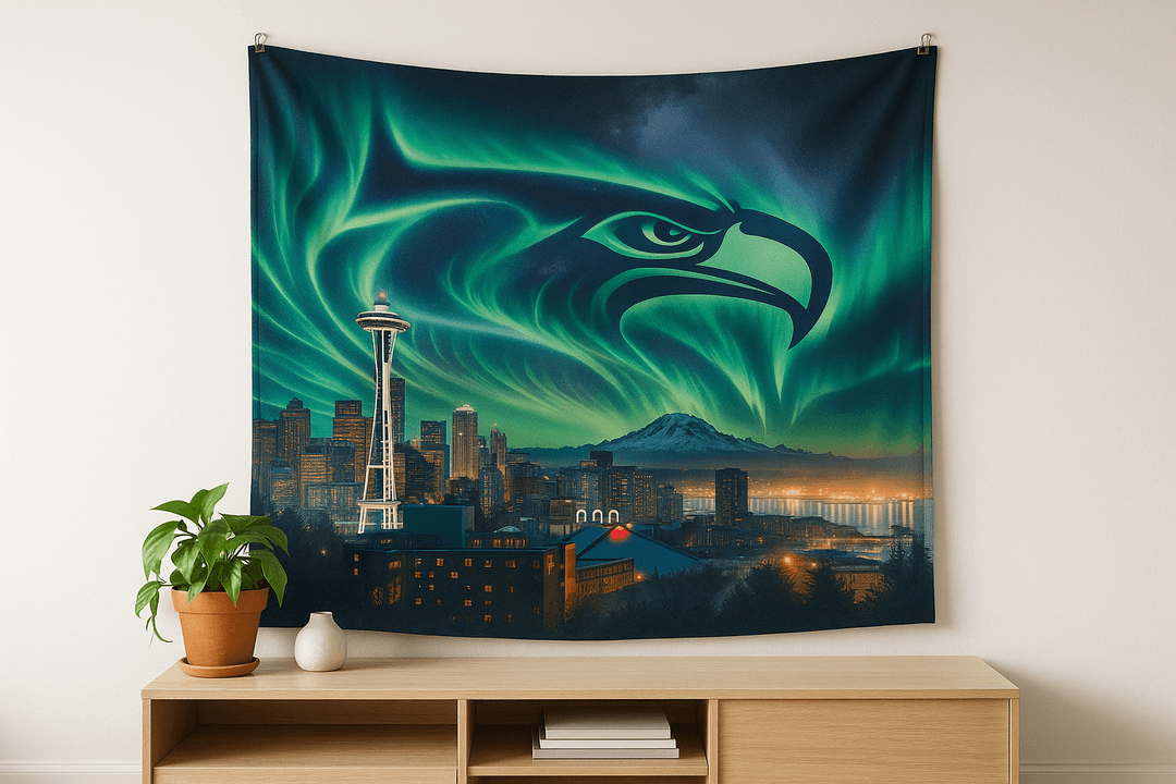 Seattle Lights tapestry wall hanging mockup