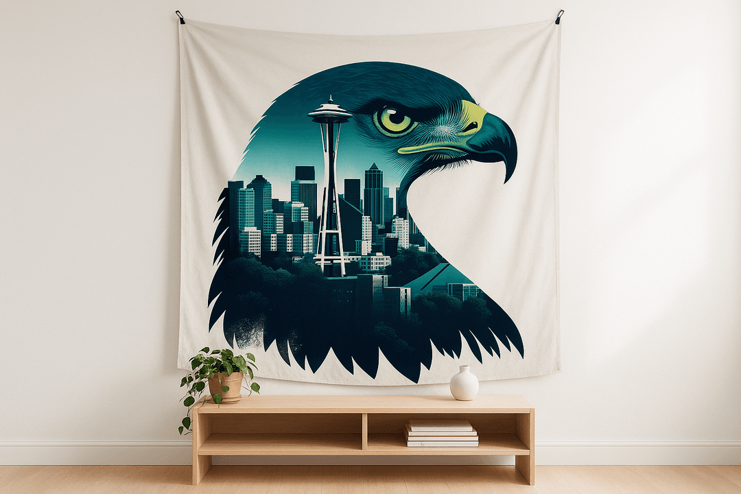 Double Exposure tapestry wall hanging mockup