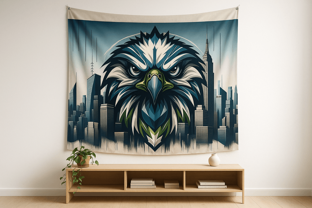 Seattle Mural tapestry wall hanging mockup