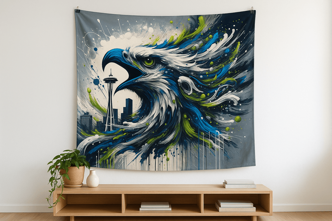 Splatter City tapestry wall hanging mockup