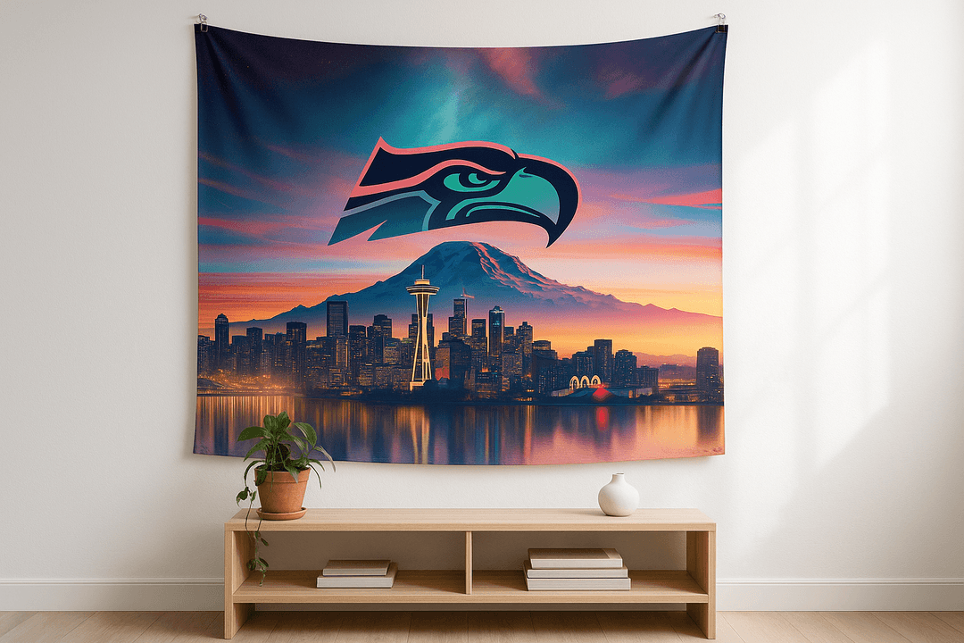 Epic Sunset tapestry wall hanging mockup